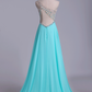 Prom Dresses A Line One Shoulder Tulle & Chiffon Sweep Train With Beading