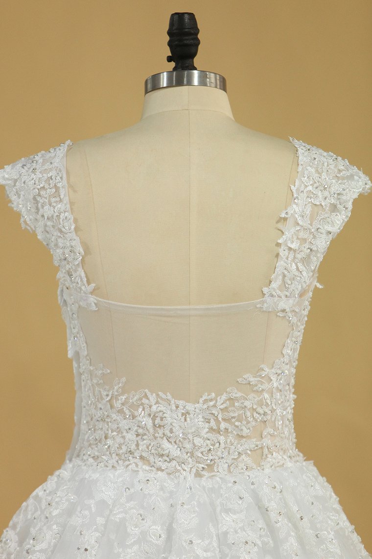 Plus Size Bridal Dresses A-Line Off The Shoulder Tulle Court Train White Zipper Back