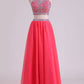 Two Pieces Halter Prom Dresses A Line Tulle With Beading Floor Length