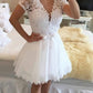 Chiffon V Neck Short Sleeves With Applique A Line Homecoming Dresses