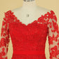 2024 Red V Neck 3/4 Length Sleeve Mother Of The Bride Dresses Chiffon With Applique
