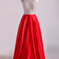 Scoop Open Back Beaded Bodice A Line Prom Dresses Satin & Tulle