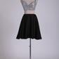 Black Two-Piece Homecoming Dresses Beaded Bodice A-Line Chiffon