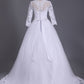 3/4 Length Sleeve Bateau Wedding Dresses Tulle With Applique Court Train