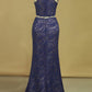Prom Dresses Sheath High Neck Two Pieces Lace Sweep Train