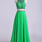 Two Pieces Scoop A Line Prom Dresses Backless Sweep Train With Beading