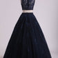 Two-Piece Scoop Floor Length Tulle Quinceanera Dresses With Beads And Applique
