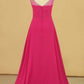 Prom Dresses Straps With Beads And Slit Sweep Train Plus Size