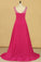 Prom Dresses Straps With Beads And Slit Sweep Train Plus Size