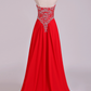 Prom Dress Sweetheart A Line Floor Length With Beads Chiffon&Tulle