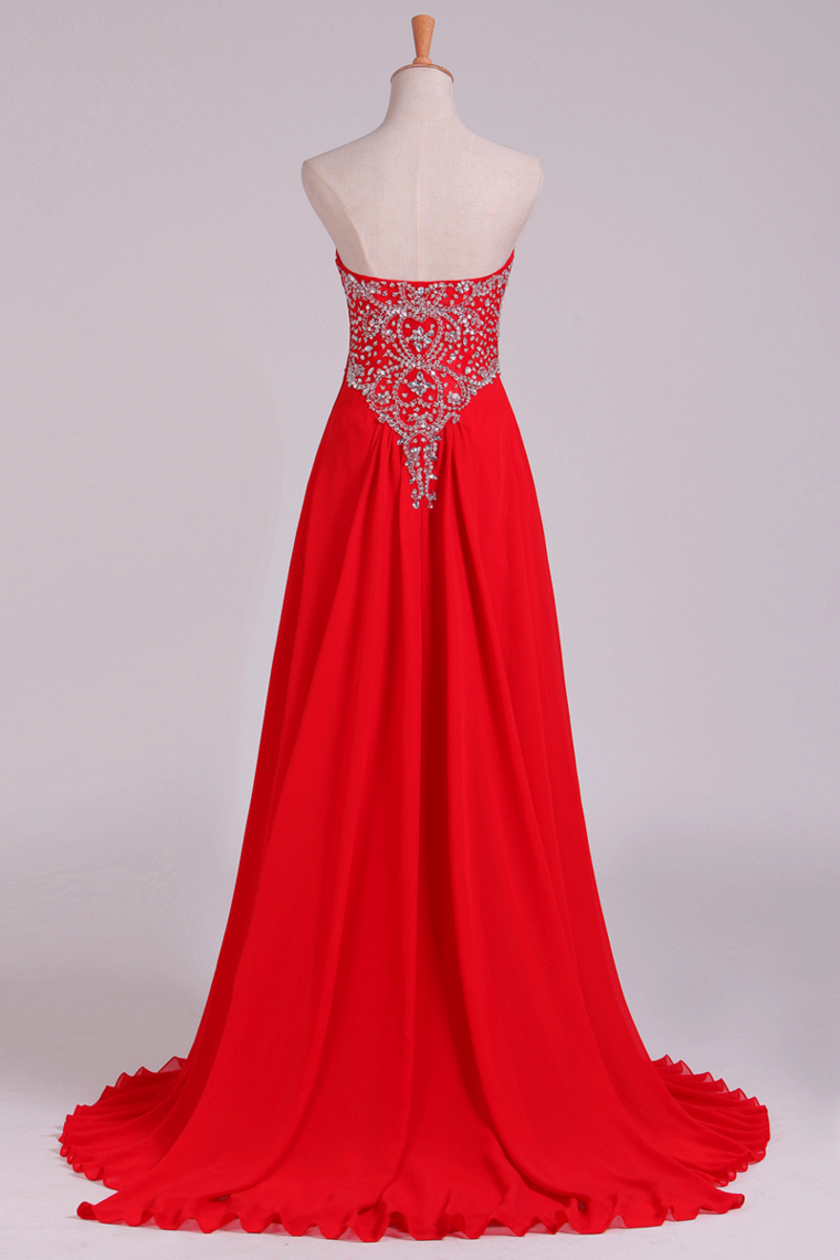 Prom Dress Sweetheart A Line Floor Length With Beads Chiffon&Tulle