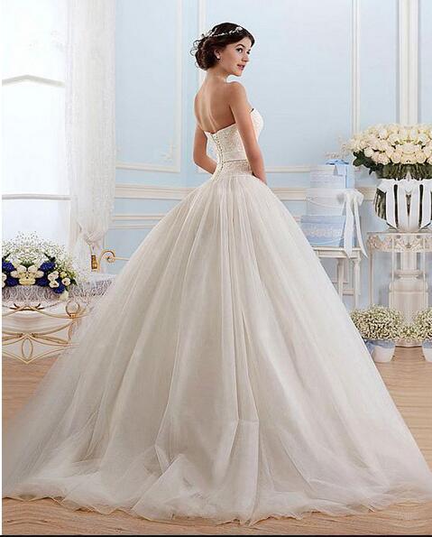 White Tulle Sweetheart Open Back Ball Gown Floor-Length Wedding Dress