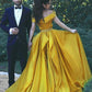 Stylish A-Line Off-Shoulder Yellow Chiffon Evening Dress with Beads Prom Dresses JS457