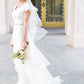 Flowy Beach Short Sleeves Beaded Ivory Belt Temple Chiffon Modest Wedding Dresses uk PW272