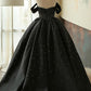 Ball Gown Black Sweetheart Off the Shoulder Satin Beading Prom Quinceanera Dresses JS67