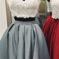 A Line Spaghetti Straps Sweetheart Lace Two Pieces Short Cocktail Homecoming Dresses JS706