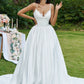 Sweep/Brush Sleeveless Gown V-neck Ball Lace Ruffles Train Wedding Dresses