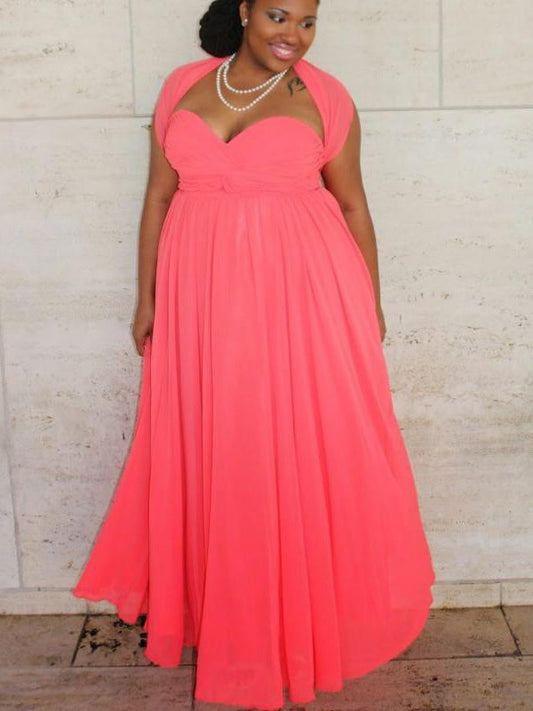 Ruched Chiffon Floor-Length Sweetheart A-Line/Princess Sleeveless Plus Size Dresses