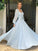 Sweetheart Long Sleeves A-Line/Princess Chiffon Applique Floor-Length Dresses
