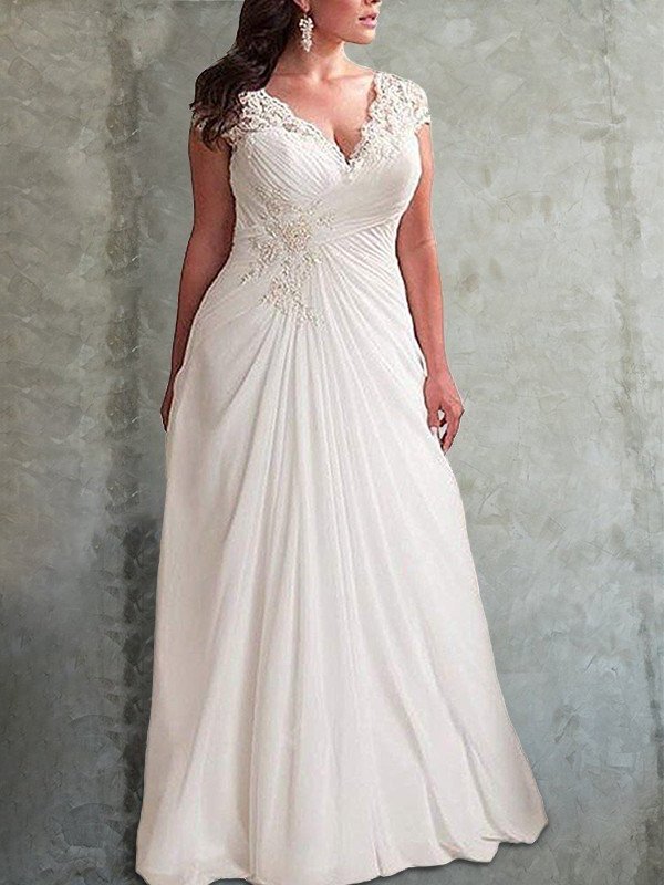 Sweetheart Chiffon Sweep/Brush Sleeveless Plus Empire Train Lace Size Wedding Dresses