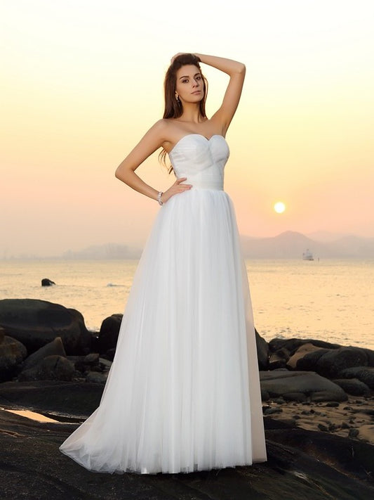 Sleeveless Net Sweetheart Long A-Line/Princess Beach Wedding Dresses