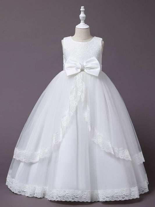 Tulle Sleeveless Applique Gown Floor-Length Scoop Ball Flower Girl Dresses