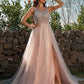 A-Line/Princess Tulle Sleeveless Sequin Straps Sweep/Brush Train Dresses