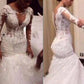 Floor-Length Trumpet/Mermaid V-neck Lace Sleeves Long Tulle Wedding Dresses