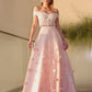 Sleeveless A-Line/Princess Flower Tulle Off-the-Shoulder Hand-Made Floor-Length Two Piece Dresses