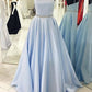 Halter A-Line/Princess Sleeveless Floor-Length Satin Dresses