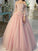 Long Ball Tulle Gown Hand-Made Off-the-Shoulder Sleeves Flower Floor-Length Dresses