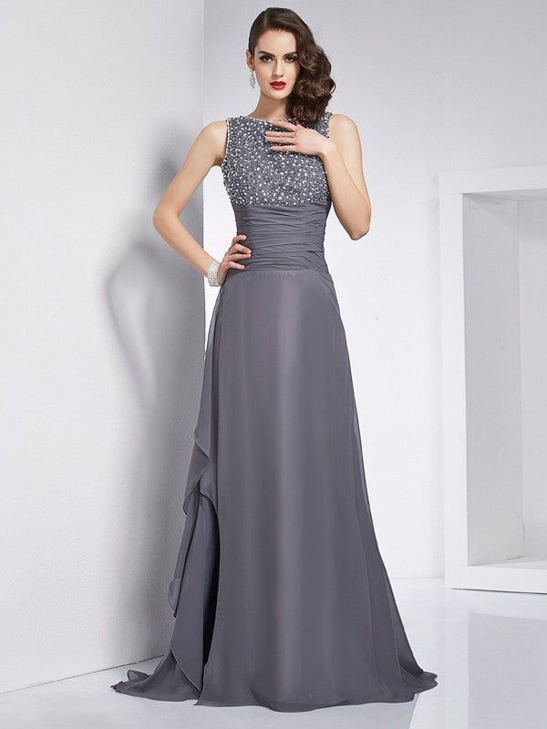 Jewel Sleeveless Beading A-Line/Princess Long Chiffon Dresses