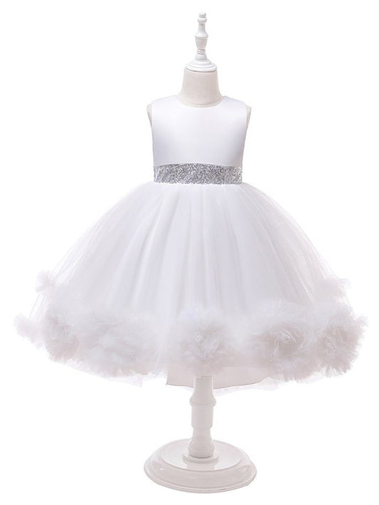 Sleeveless Ball Tulle Tea-Length Scoop Ruffles Gown Flower Girl Dresses