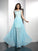 A-Line/Princess Sleeveless Bateau Applique Long Chiffon Dresses