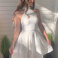 Halter Sleeveless Ruffles A-Line/Princess Satin Short/Mini Homecoming Dresses