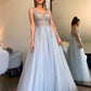 Tulle Beading A-Line/Princess V-neck Sleeveless Floor-Length Dresses
