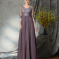 A-Line/Princess Chiffon of 1/2 Mother Sleeves Long V-neck the Bride Dresses
