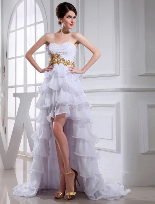 High Beading Low Sleeveless A-Line/Princess Applique Sweetheart Chiffon Cocktail Dresses