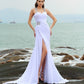 Chiffon Sheath/Column Beading Straps Sleeveless Long Beach Wedding Dresses