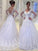 A-Line/Princess Long Applique Train Tulle V-neck Court Sleeves Wedding Dresses