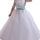 Ball Floor-Length Jewel Lace Gown Tulle Sleeves 1/2 Flower Girl Dresses