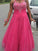 Halter A-Line/Princess Floor-Length Tulle Sleeveless Beading Plus Size Dresses