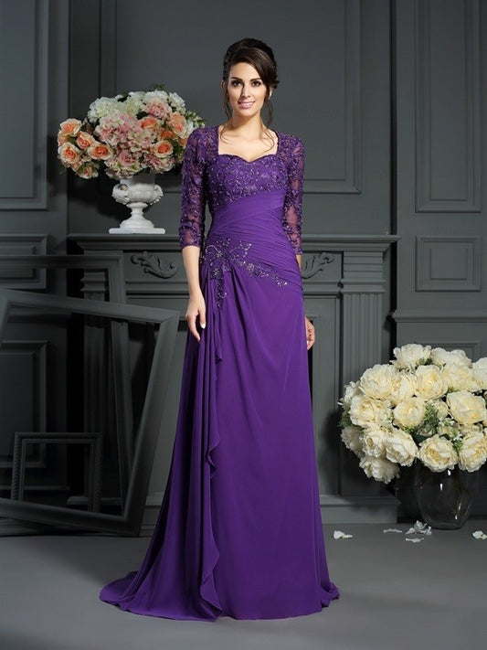1/2 A-Line/Princess Mother Long Sweetheart Chiffon Sleeves of Applique the Bride Dresses