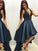 Beading Halter A-Line/Princess Sleeveless Satin Asymmetrical Homecoming Dresses