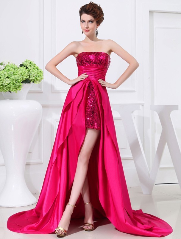 Strapless High Low Applique A-Line/Princess Sleeveless Taffeta Dresses