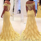 Trumpet/Mermaid Lace Sleeveless Off-the-Shoulder Sweep/Brush Train Dresses
