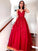 A-Line/Princess V-neck Floor-Length Tulle Applique Sleeveless Dresses