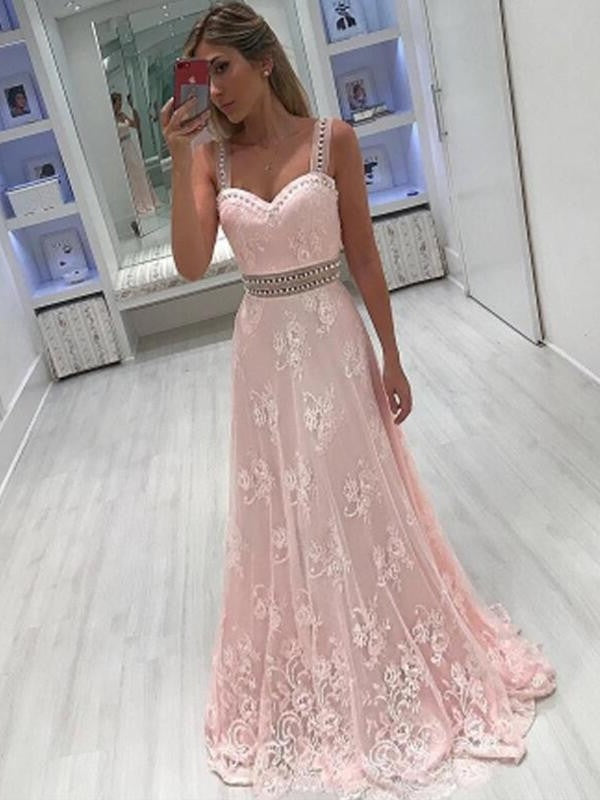 Sleeveless Sweetheart Floor-Length With A-Line Applique Satin Dresses