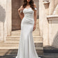 Stretch Off-the-Shoulder Trumpet/Mermaid Ruched Sweep/Brush Sleeveless Crepe Train Wedding Dresses