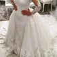 Cathedral Long Train Lace Ball Applique V-neck Gown Sleeves Tulle Wedding Dresses